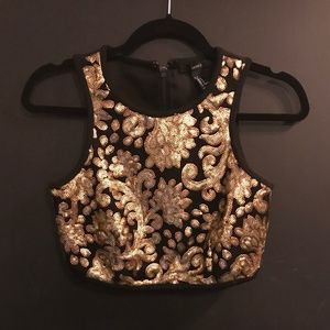 Forever 21 Gold Sequin Zip Crop Top